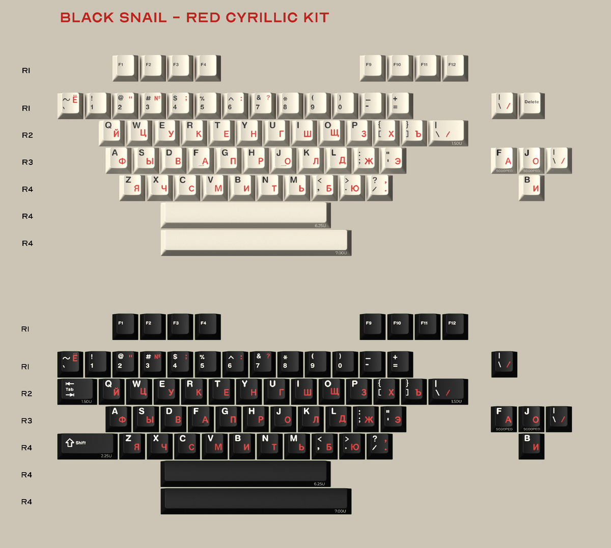 In-Stock] GMK CYL BLACK SNAIL Red Cyrillic Alphas & Deskmat